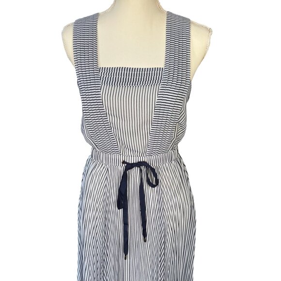 Maeve Darcy Striped Bib Front Pleated Skirt Maxi Dress Navy Blue White Size 4 - Picture 4 of 7